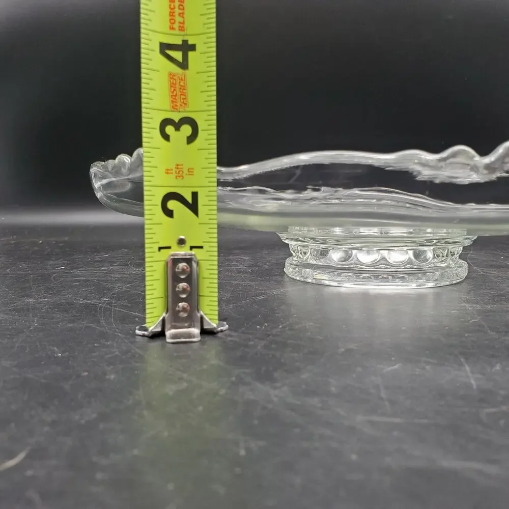 Vintage Clear Glass Low Pedestal Cake Stand Scalloped Rim Serving Plate